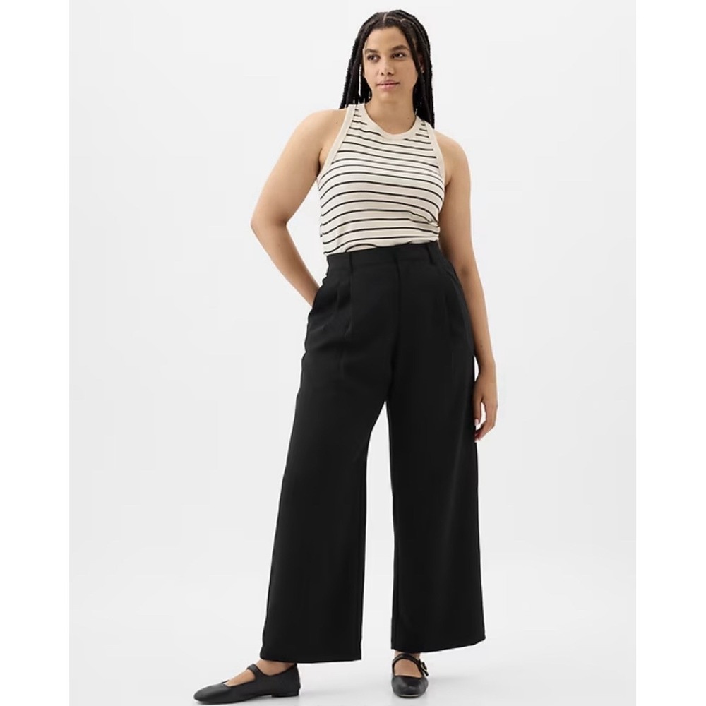 Gap Wide Leg Black Easy Crepe‎ Trouser High Waisted Pleated Women's Size 16